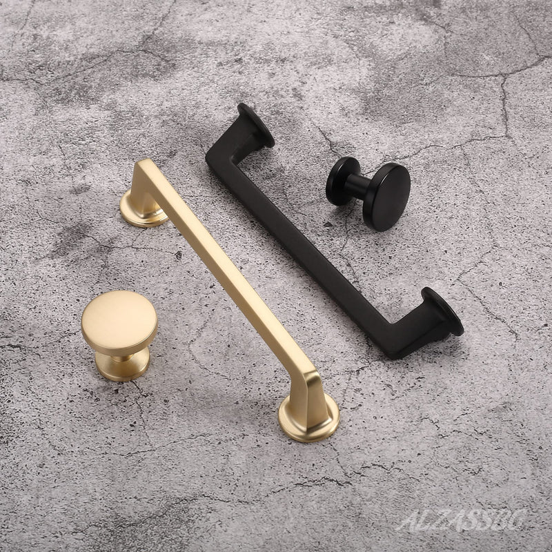 Alzassbg Brushed Brass Round Cabinet Knobs 10 Pack, AL6044BB | 1.1 Inch(30mm) Diameter, Single Hole Knob, Decorative Hardware Pulls, for Cabinets and Drawers