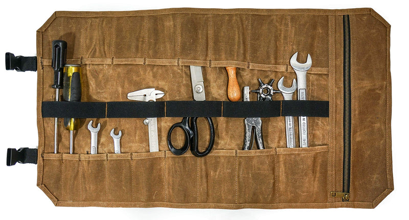 Readywares Tool Roll Bag | Heavy Duty Waxed Canvas Tool Roll with 18 Pockets and Pouch, Durable Canvas Tool Organizer with YKK Zipper, Built Tough for Tradesmen and Everyday Work Standard Tan