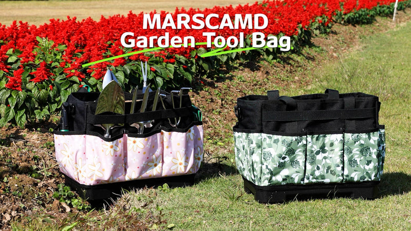 Marscamd Garden Tool Bag with Hard Bottom, Garden Tote with Shoulder Strap Pink Sunflower