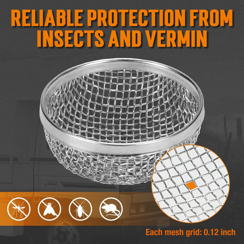 TONDA RV Furnace Vent Cover, Flying Insect Screen, Stainless Steel Mesh with Installation Tool and Silicone Rubber, Bug Covers for Camper Water Heater Vents, 2.8 x 1.3 Inch, 2 Pack