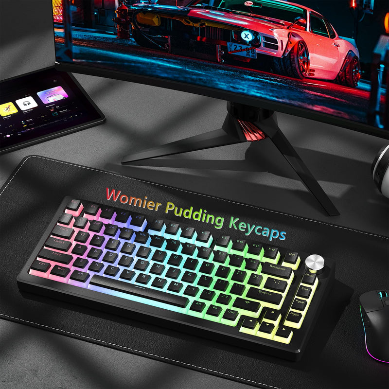 Womier Pudding Keycaps, Black PBT Keycaps 100 percent keyboard 130 Keys, Shine Through Keycaps, Custom Keyboard Keycaps OEM Profile for 100%, 75%, 65%, 60% MX-stem Switches Keyboards-Black
