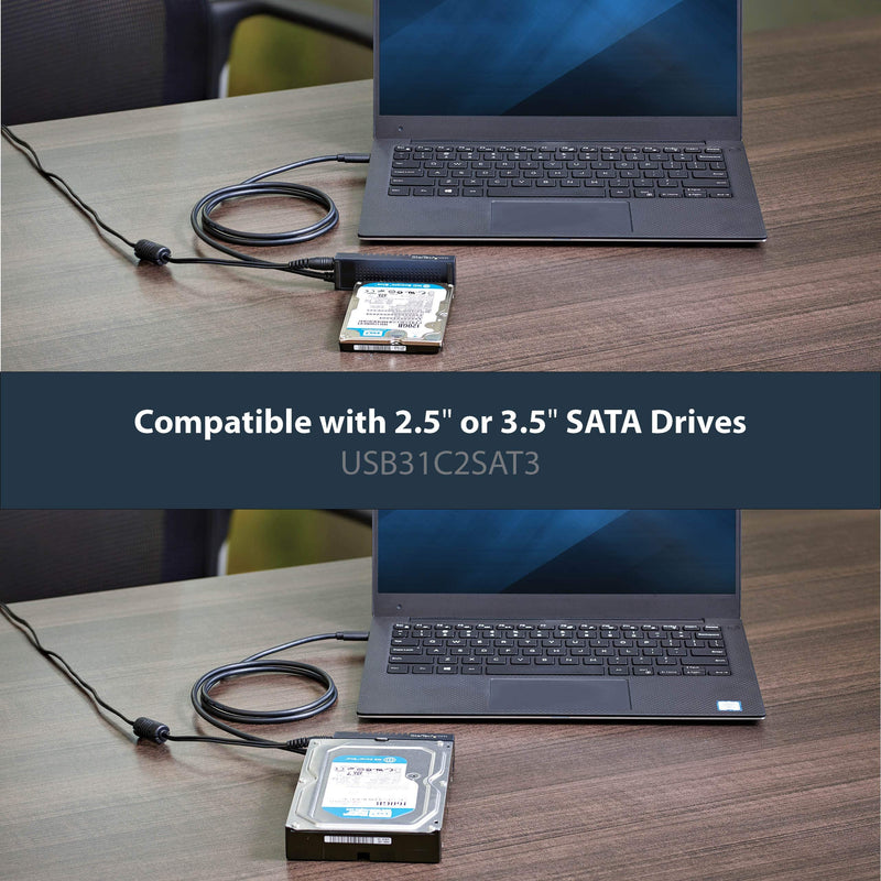 StarTech SATA to USB-C Cable, USB 10Gbps to 2.5in and 3.5in SATA I II III Hard Drive Adapter, External Converter for SSD or HDD Data Transfer USB C 10 Gps