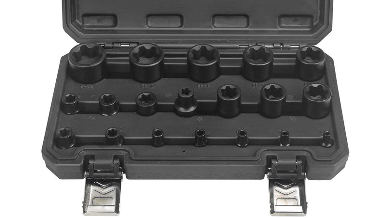 19pc External Torx Plus Socket Set 6 Point EP4, EP5, EP6, EP7, EP8, EP10, EP11, EP12, EP14, EP16, EP18, EP20, EP22, EP24, EP26, EP28, EP30, EP32 with 1/2'' 3/8'' 1/4'' Dr E-Torx Plus Socket