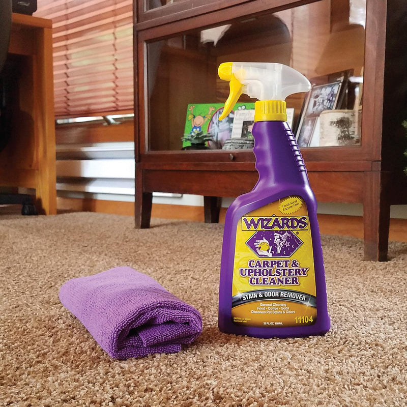 Wizards Carpet and Upholstery Cleaner - Fabric Cleaner Spray Solution for a Fresh & Clean Car - Pet Stain & Smell Remover and Natural Carpet Cleaner - Made in USA - 22 oz