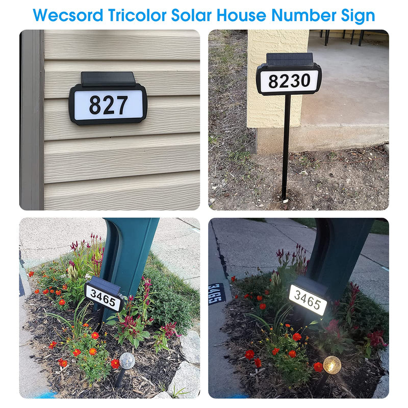 Solar Address Sign House Number for Outside Plaque Modern IP65 Waterproof LED Lighted Address Numbers for House Number signs for Yard Street (3 Color)