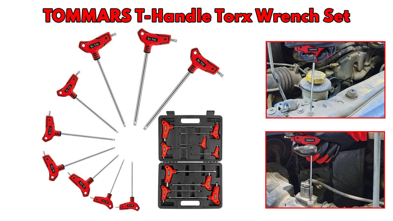 TOMMARS 9PC T-Handle Torx Wrench Set, Tamper Proof, T10-T50 T10 - T50