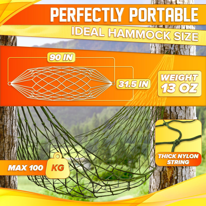 Mesh Rope Hammocks for Outside - Sleeping Hammock Nylon Camping - Hammock Large Weight Limit Swing Mesh Hammock Large Hammocks for Outside Nylon Hammocks Dark Green