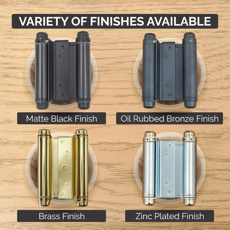 Hinge Outlet Adjustable Double Action Spring Hinge, Saloon, Swinging or Cafe Door Hinges – Highly Rust-Resistant, Self-Closing, Dual-Swing (4 Inch, Brass) 4 Inch