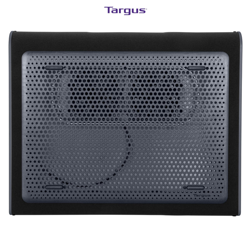 Targus 17 Inch Dual Fan Lap Chill Mat - Soft Neoprene Laptop Cooling Pad for Heat Protection, Fits Most 17" Laptops and Smaller - USB-A Connected Dual Fans for Heat Dispersion (AWE55US) Tilted