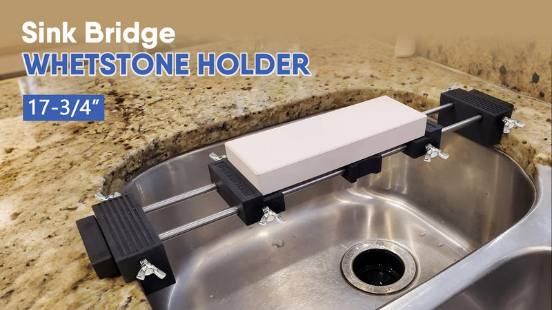 SCOTTCHEN 17-3/4” Sink Bridge Whetstone Holder - Heavy Duty 304 Stainless Steel Sharpening Stone Base for Kitchen Sink - Adjustable Non-Slip Rubber, Rust-Proof Fits Stones 3-1/4" to 14-1/4" 17-3/4"--SINK BRIDGE
