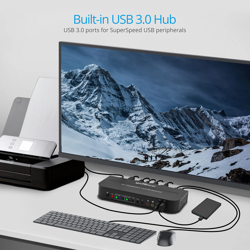 gofanco 2 Port 4K 60HZ DisplayPort KVM Switch with USB 3.0 – DisplayPort 1.4, 4K @60Hz 4:4:4, HDR, HDCP 2.2/1.4, USB Keyboard/Mouse, USB 3.0 Hub, MIC in, Stereo Out, IR Remote, Hotkeys (KVMDP-2P) 2 Port DisplayPort