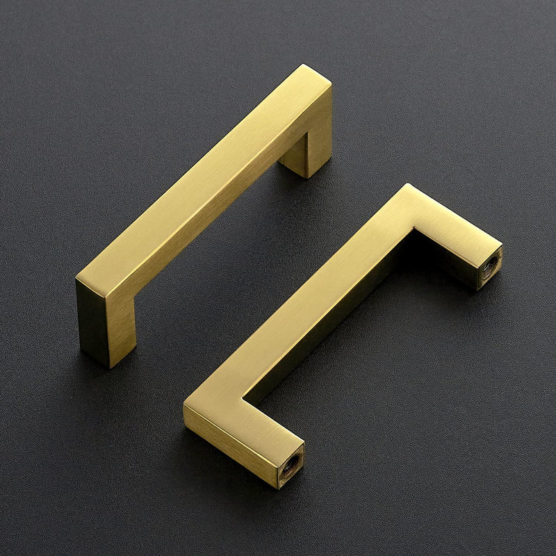 Ravinte 10 Pack Gold Cabinet Pulls 3-1/2 Inch Brushed Brass Kitchen Cabinet Handles Gold Square Kitchen Hardware for Drawer Pulls Come with Screwdriver 3-1/2 In Hole Center