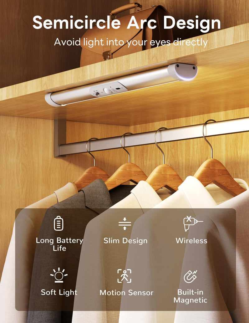 Joyzy Automatic Closet Lighting Motion Sensor RechargeableBattery Operated Closet Light with Eye-Protection DesignUnder Cabinet Light LED for Wireless Pantry Light wardrobeLights(30cm-2pack) Cold White 12.2''-2pack