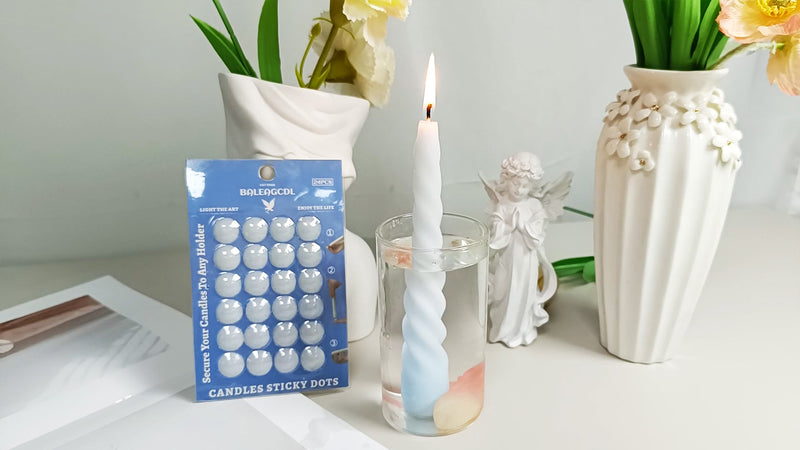 Taper Candle Sticky Dots - White Wax Candle Adhesive Dots - Unscented Cire Adhesive for Secure Candle Placement - Easy Clean and Traceless for DIY Projects - Pack of 24 EAG-CSD-WHITE