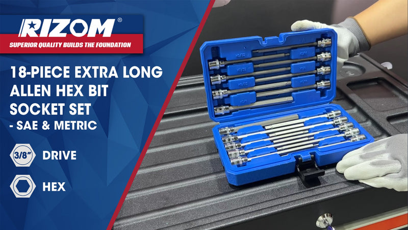 Rizom 3/8" Drive Long Allen Socket Set, 18-Piece Hex Bit Socket Set Allen Hex Bit