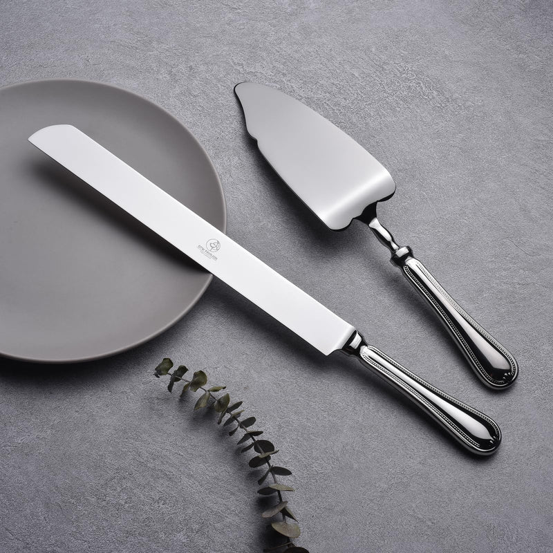 2 Piece Wedding Cake Server Set,18/10 Stainless Steel Dessert Set Pie Server Cake Cutter Knife for Birthday,Anniversary,Holiday,Baby Shower,Party Mademoizelle Stainless Steel-M