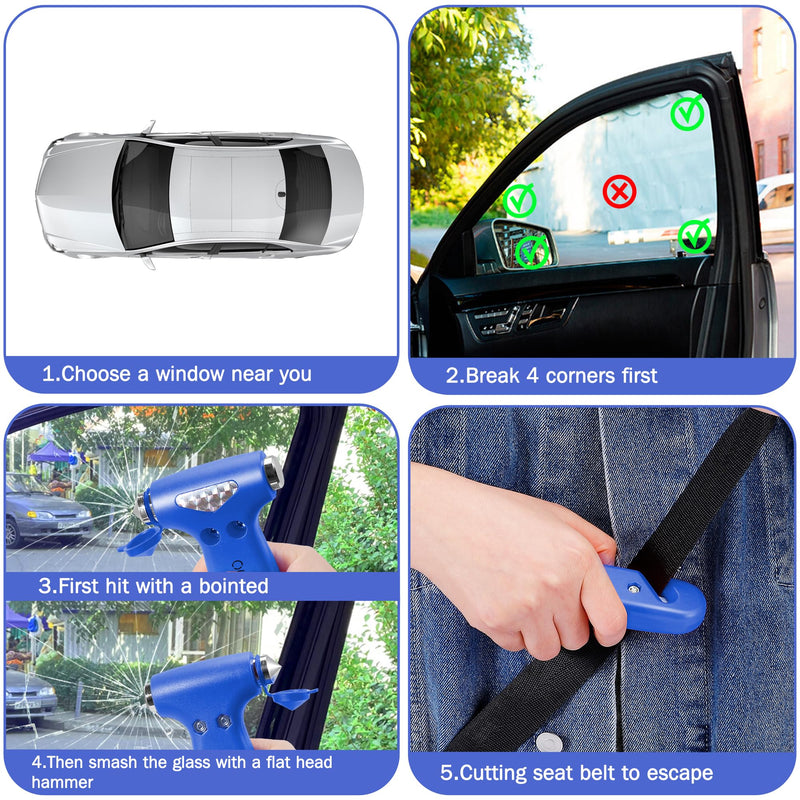 Safety Hammer Cute, Multifunctional Car Escape Tool with Seat Belt Cutter & Window Breaker, Emergency Escape Hammer blue 1PS