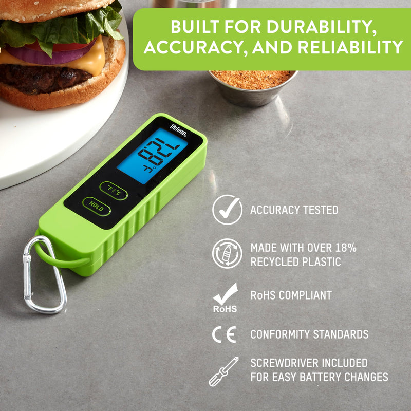 Taylor TruTemp Compact Digital Folding Meat Thermometer with Carabiner Clip for Grilling, BBQ, Kitchen, and Griddle, Kitchen Gadget Essential and Food Thermometer, Gift for Dad, Him, and Men, Green