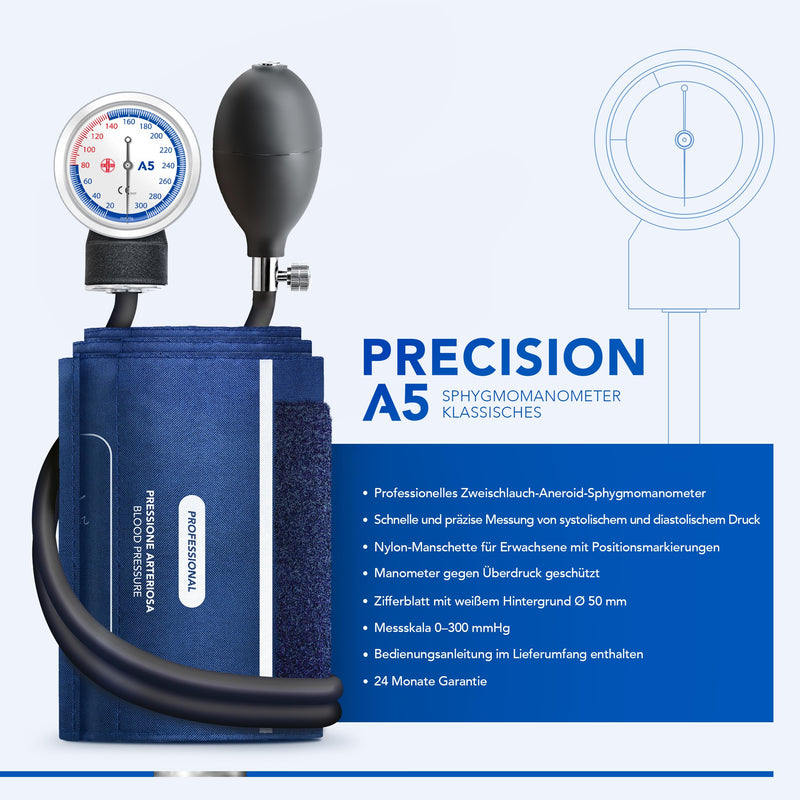 AIESI Professional Manual Aneroid Sphygmomanometer classic type for adults with stethoscope DOCTOR PRECISION - Arm blood pressure meter kit with phonendoscope
