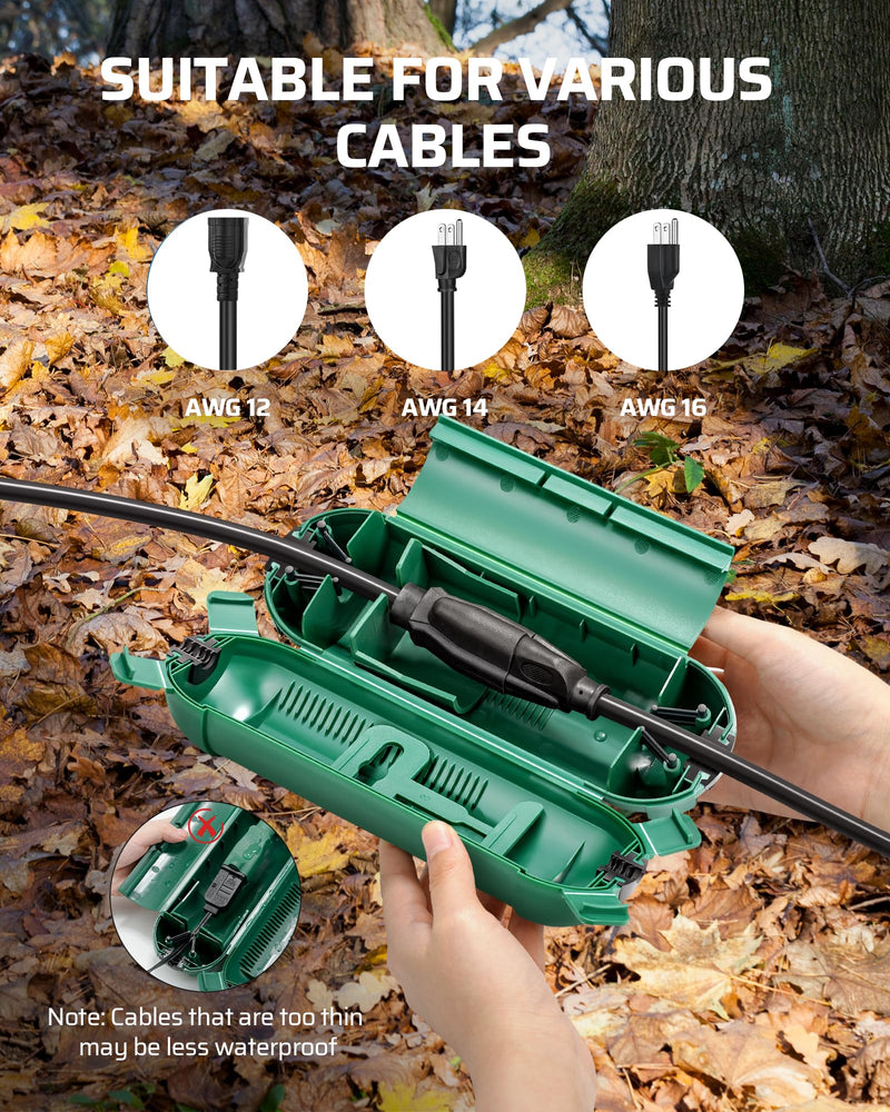 DEWENWILS 6-Pack Outdoor Extension Cord Cover, Waterproof Plug Cover with 4 Seal Latches, Adjustable Compartment for 12/14/16Gauge Cords, Protect Christmas Decoration Lights and Plugs, Green 6 Pack