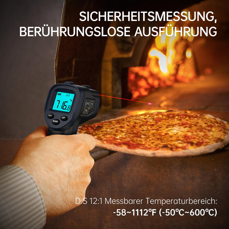 ERICKHILL Infrared Thermometer -50℃~600℃ Non-Contact Digital Laser Temperature Gun LCD Display with Adjustable Emissivity - for Cooking/Barbecue/Freezer/Industry, Black Blue 600℃ Basic Version