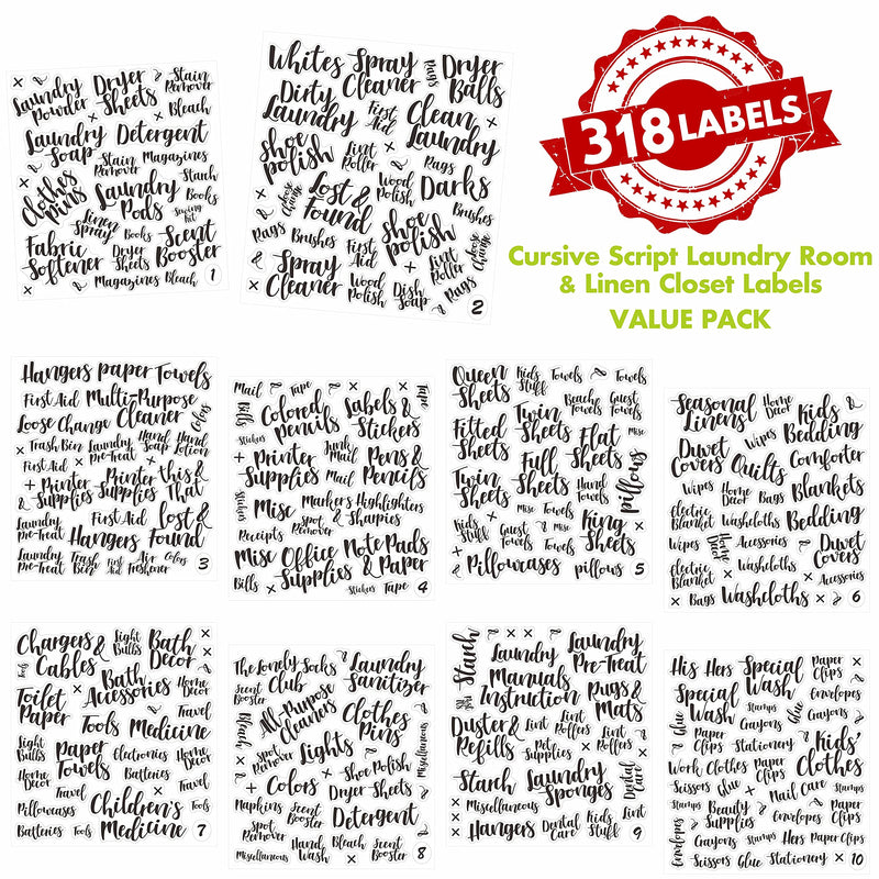 [Australia - AusPower] - Hebayy 318 PCS Laundry Room & Linen Closet Organization Labels?No Stain Removal, Water/Oil Resistant Stickers for Laundry Room, Linen Closet, Home Office, Bathroom and The Beauty Organization. Style 1 