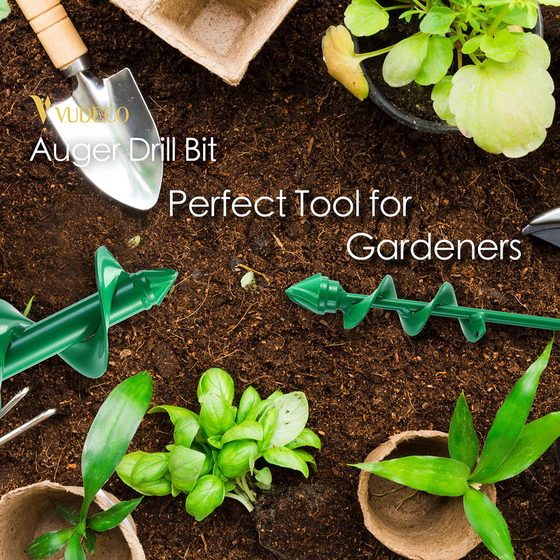 VUDECO Garden Auger Drill Bit for Cordless Drill - 2 PCS, Bulb Planter Tool, Spiral Drill Bit, Earth Planting Auger - Green