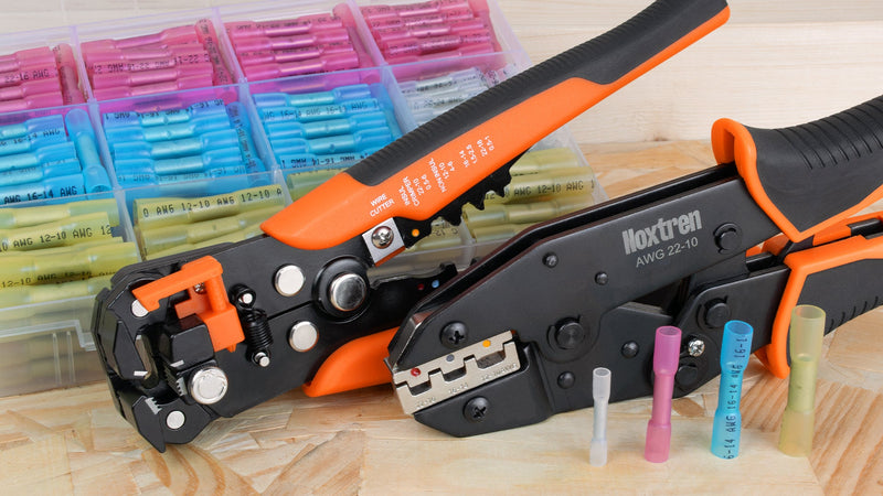 Crimping Tool For Heat Shrink Connectors, 220PCS AWG 26-10 Waterproof Automotive Marine Grade Heat Shrink Butt Connectors and Wire Stripper 220PCS Heat Shrink Butt Connectors with Crimper and Stripper