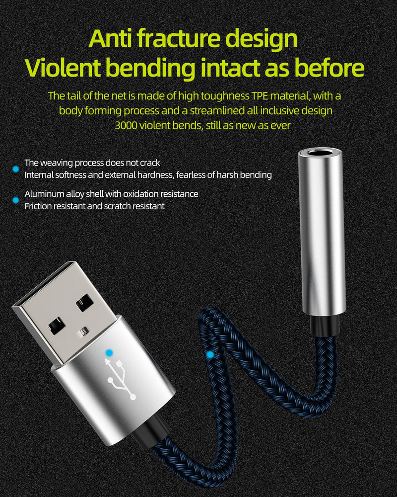 zoyuzan USB to 3.5mm Adapter Audio Jack Converter Cable for Headphone PC Car Microphone External Headset DAC Port Stereo PS4 Cord Dongle Interface Speaker Computer Plug Digital Laptop Splitter