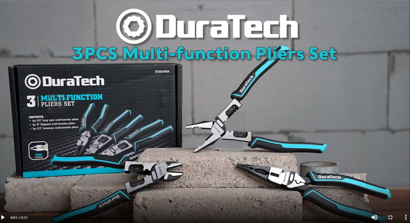 DURATECH 3PCS Pliers Set, Large 6 in 1 Multifunctional Wire Stripper Crimper Cutter, 8.5" Long Nose Pliers, 8.5" Linesman Pliers, 8" Diagonal Side Cutting 3PCS Set