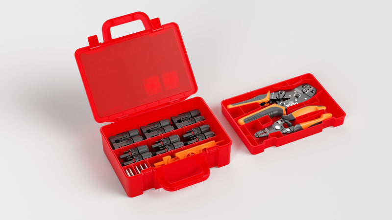 PEBA Crimping Tool and Solar Connectors Kit, Solar Crimper for AWG 16-10 Solar Panel Cable Wire, with 12 Pairs IP68 Solar Connectors & Stripping Pliers | Ratchet Crimp Tool Kit - Solar Installation 2 Tools - 12 Pairs