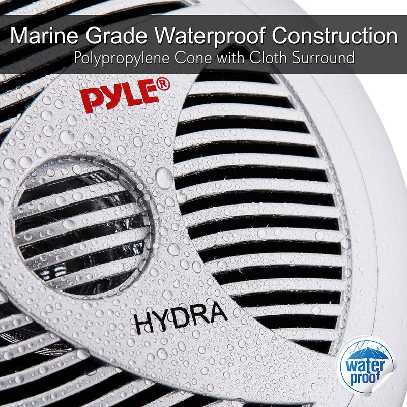 Pyle 6.5” Dual Marine Speakers - 2 Way Waterproof and Weather Resistant Outdoor Audio Stereo Sound System with 150 Watt Power, Polypropylene Cone and Cloth Surround - 1 Pair - PLMR60S (Silver) 0