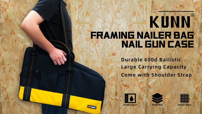KUNN Shoulder Framing Nailer Bag with Dual Lockable Zipper,Extra pockets for Hitachi NR83A,NuMax SFR2190 Yellow