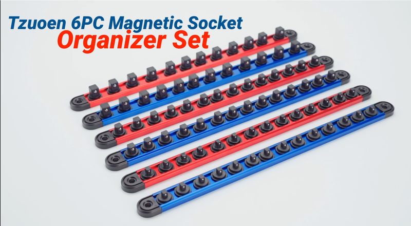 6PC Magnetic Socket Organizer Set, 1/2" 3/8" 1/4" Drive 6 Pieces-1/4", 3/8", 1/2" DR Red & Blue