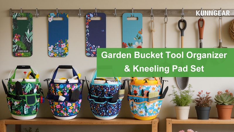KUNN 5 Gallon Garden Bucket Tool Organizer & Kneeling Pad Set, Green Green Leaf