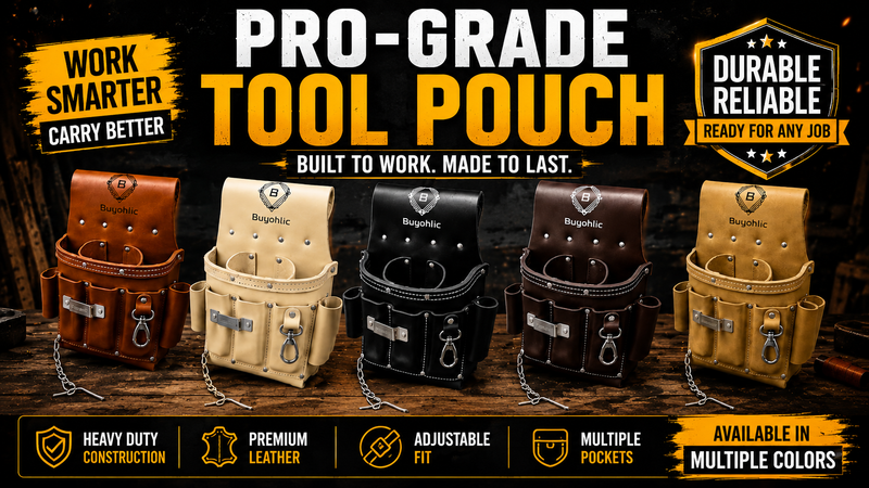 Electrician Tool Pouch Bag, Professional Multi-Pocket Organizer I Top Grain Leather (Brown) Bronze