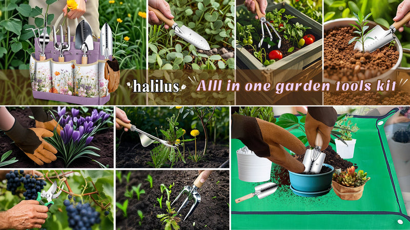 Gardening Tool Set with Tote Bag Heavy-Duty Garden Tools Gardening Gift Purple