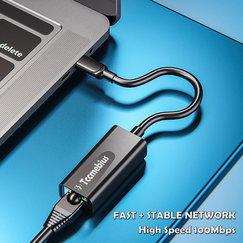 USB C Ethernet Adapter, USB C to 10 100 RJ45 Network LAN Wired Adapter, for MacBook Pro/Air, iPad Pro, Dell XPS, MateBook, Smartphone, Compatible Windows 7/8/10, Mac OS (TCC-S20C)