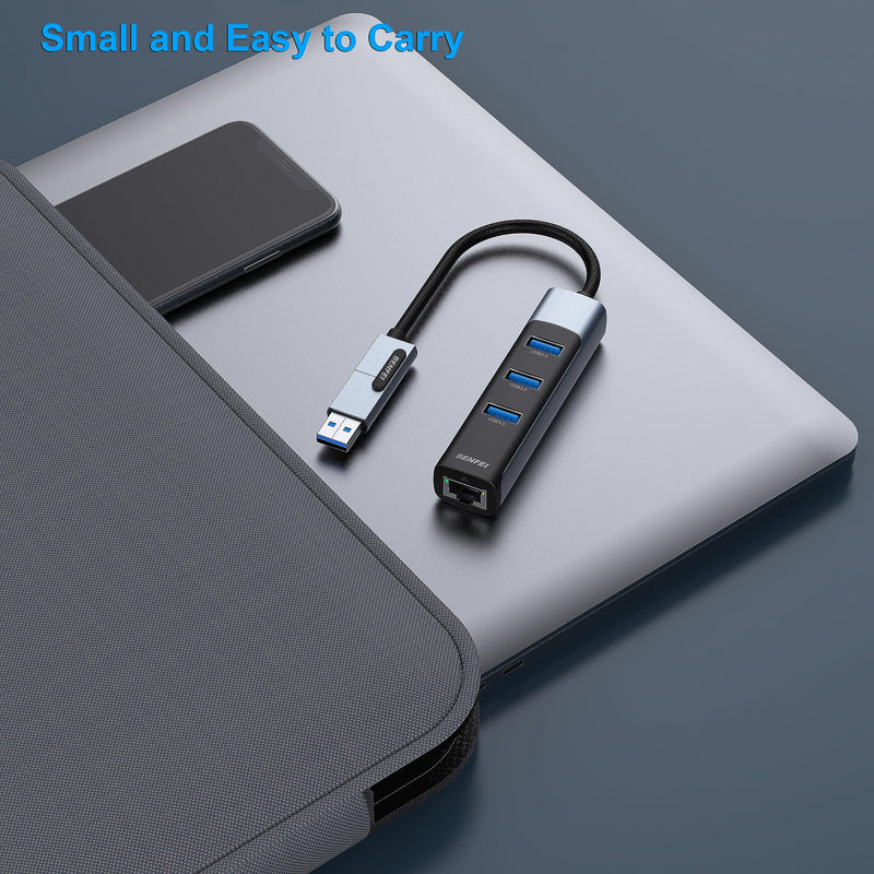 BENFEI 2in1 USB-C/USB 3.0 to Ethernet Adapter with 3*USB 3.0 Ports Compatible for iPhone 15 Series, MacBook Pro/Air 2023/2022/2021/2020/2019 and More