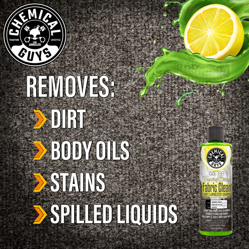 Chemical Guys CWS20316 Foaming Citrus Fabric Clean Carpet & Upholstery Cleaner (Car Carpets, Seats & Floor Mats), Safe for Cars, Home, Office, & More, 16 fl oz, Citrus Scent 16 Fl Oz (Pack of 1)