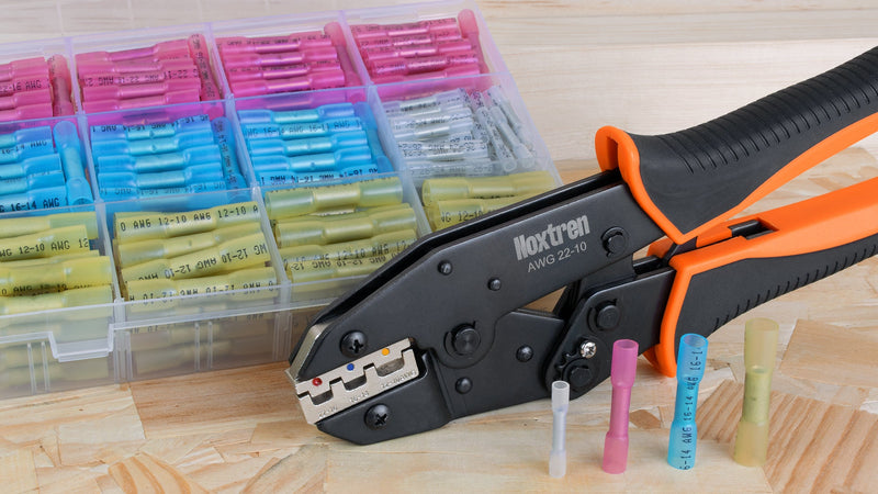 Crimping Tool For Heat Shrink Connectors, 220PCS Waterproof Automotive Marine Grade Heat Shrink Butt Connectors Kit, Tinned Red Copper AWG 26-10 220PCS Heat Shrink Butt Connectors Set