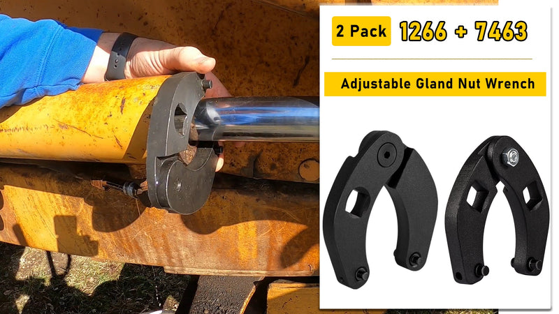1266 & 7463 Gland Nut Wrench - Set of 2 Hydraulic Cylinder Pin Spanner Wrench, Adjustable Heavy Duty Spanner Wrench Remove & Install Gland Nuts - For Farm & Construction Equipment Nuts Under 7 Inches