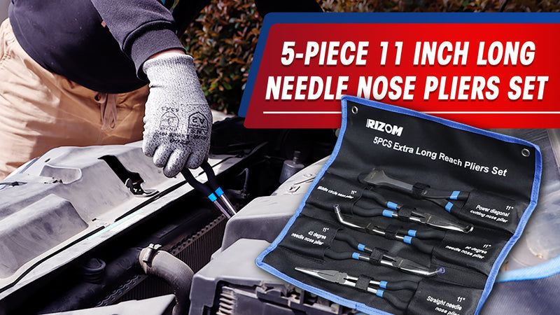 Rizom 5-Piece Long Needle Nose Pliers Set, 11'' Long Reach Bent Nose Pliers 5PCS