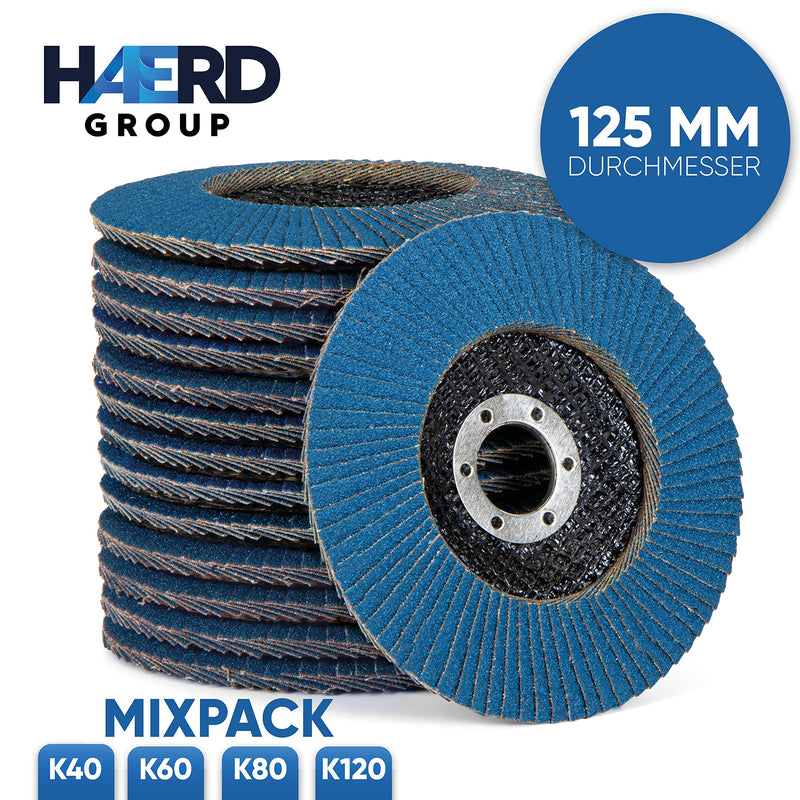 20 pieces/professional flap discs/blue/Ø 125 mm/mix pack (5 x grain 40-60 - 80-120 each) / stainless steel/grinding discs/lamella discs