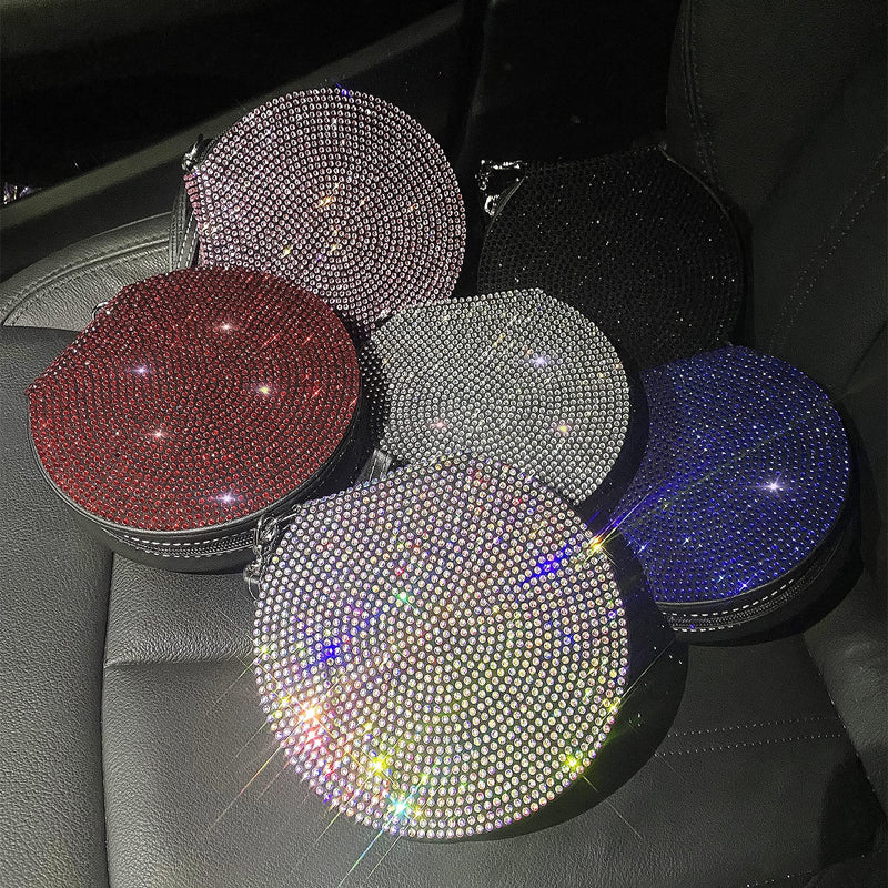 Pomelo Litchi Pitaya CD Case Holder for Car, Rhinestone Storage Disk, Heavy Duty, Portable, 7x2x2 inches, Multi