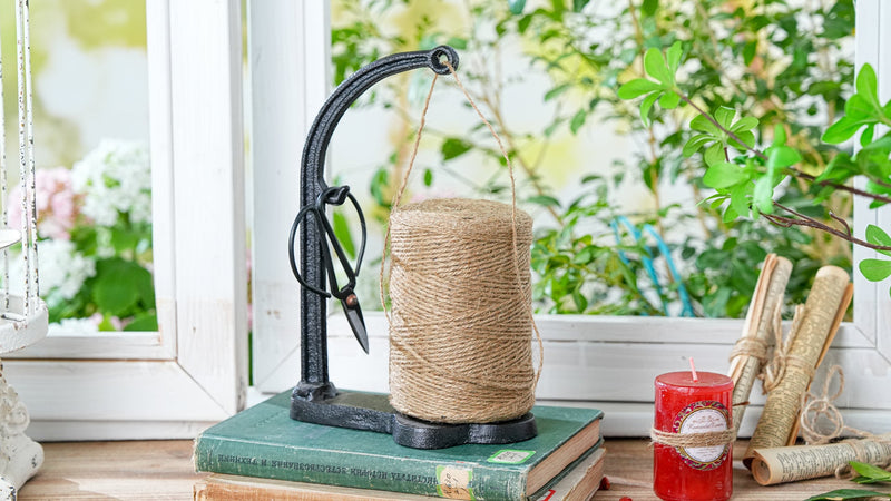 Sungmor Cast Iron Twine Holder Set - Twine String & Rope Rack & Scissor Black Rack Set