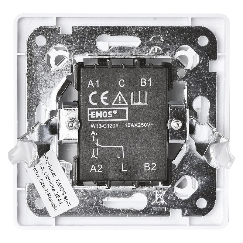 EMOS Toggle Switch in White (Gloss), Light Switch with One Rocker 250 V ~ / 10 AX, Plastic, without Flush-Mounted Box, Protection Class IP20 for Indoor Use, 8 x 8 x 5 cm