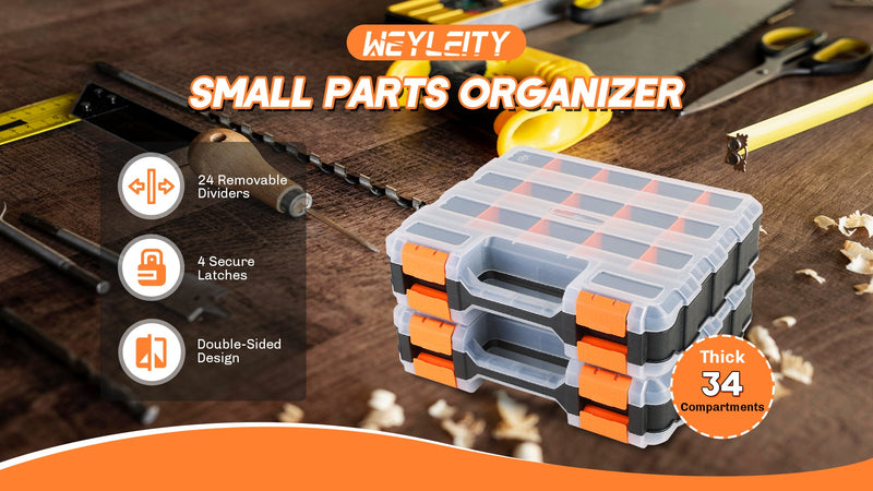 Small Parts Organizer 3Pack Storage Case Tools Box 34-Compartments