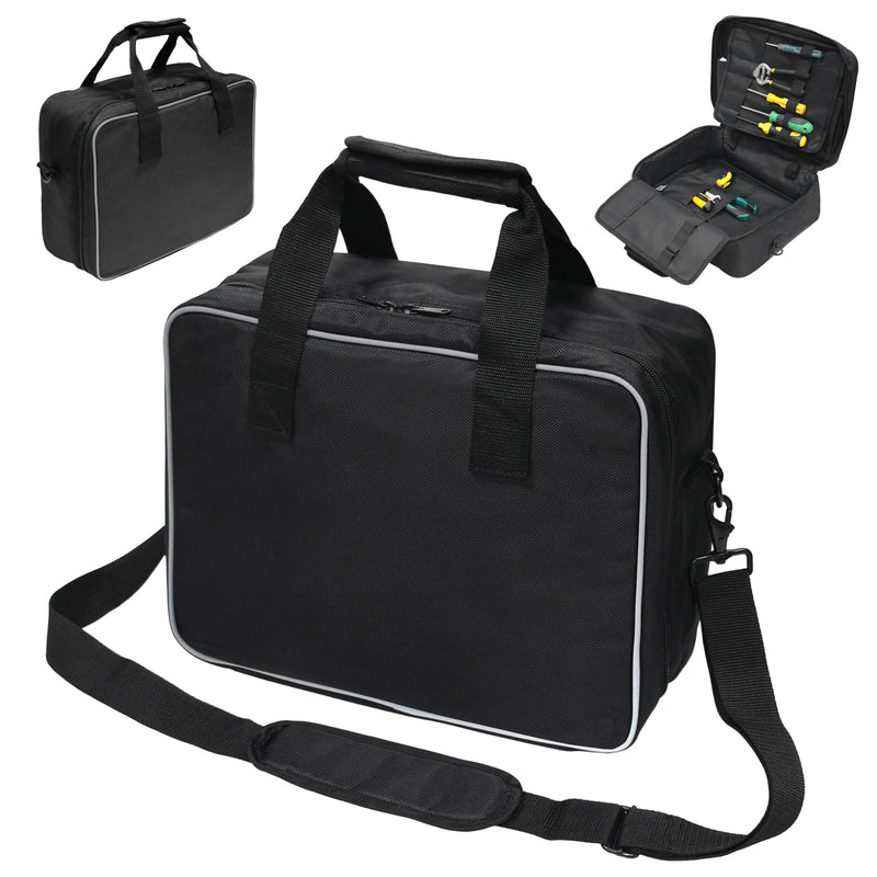 MDSTOP Heavy Duty Tool Bag with Reflective Strips， Electrician Tool Bag for Men, 1680D Wear-Resistant Tool Box Organizer, HVAC Service Bag, Father Day Dad Birthday Gift (Black) Black