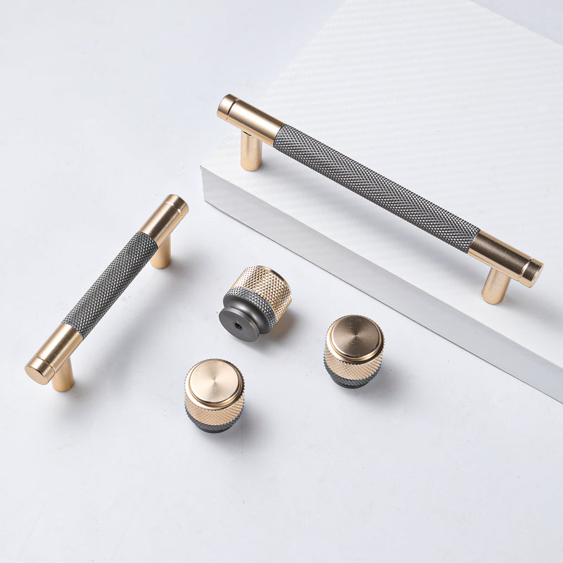 Drawer Knob 6 Pack 1" Cabinet Knob Aluminum Knob for Drawer Pulls Gold and Grey Oxidation Finish with Diamond Pattern 1 Inch Gold and Grey Knob